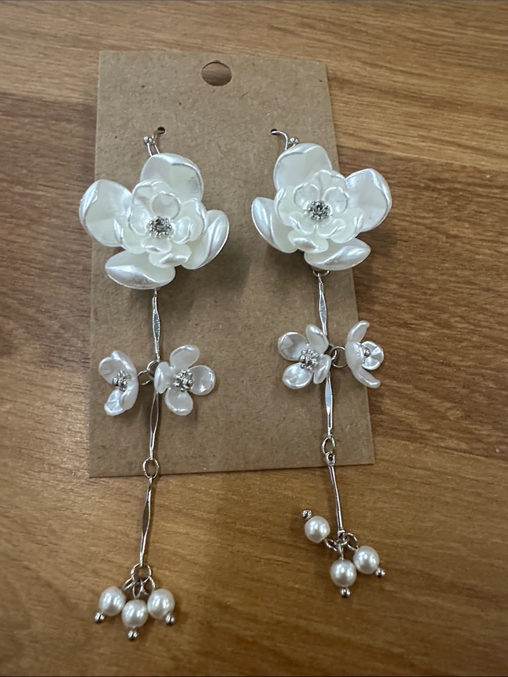 Pearl White Floral Drop Earrings - Women Jewelry